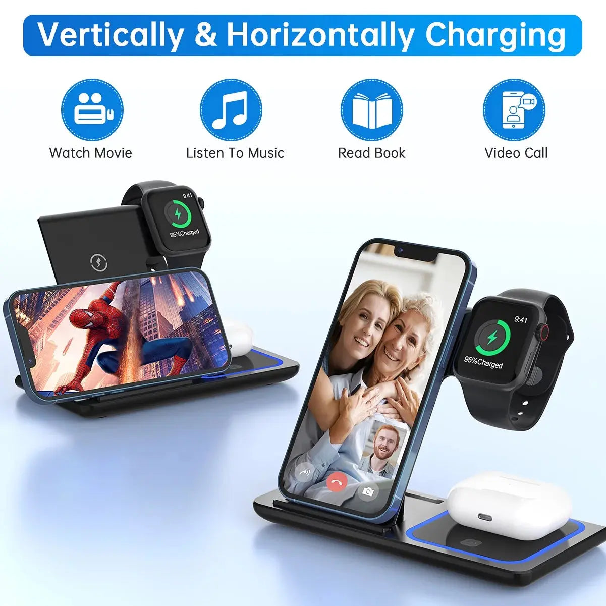 "Ultimate 3-in-1 Wireless Charging Station: 18W Fast Charger for iPhone 16/15/14/13/12/11 Pro Max, Apple Watch Series SE 10/9/8/7/6/5/4/3, AirPods Pro/3/2 - Includes QC3.0 Adapter!"