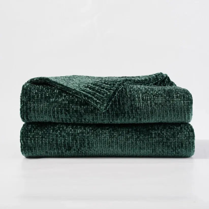 Textured Chenille Knit Throw Blanket-Dark green