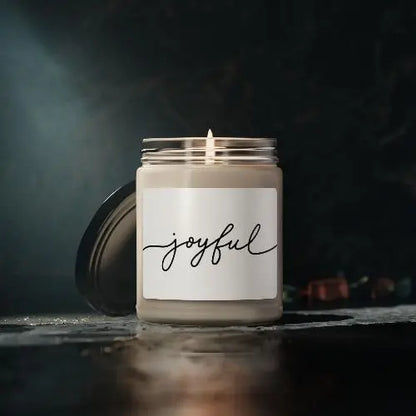 Scented Soy Candle, Personalized, 9oz. Handcrafted with care, using premium soy wax, ensuring a clean, long-lasting burn that permeates the air with a delightful aroma. Printify