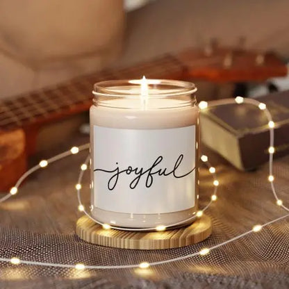 Scented Soy Candle, Personalized, 9oz. Handcrafted with care, using premium soy wax, ensuring a clean, long-lasting burn that permeates the air with a delightful aroma. Printify