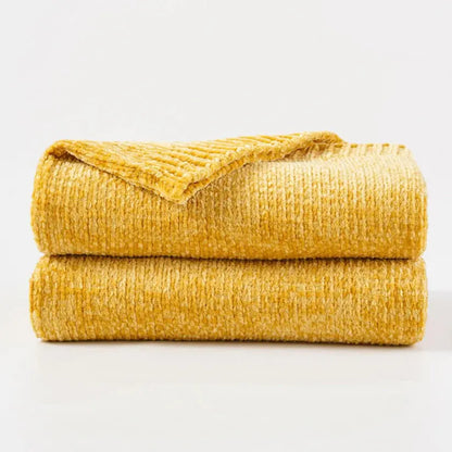 Textured Chenille Knit Throw Blanket-mustard