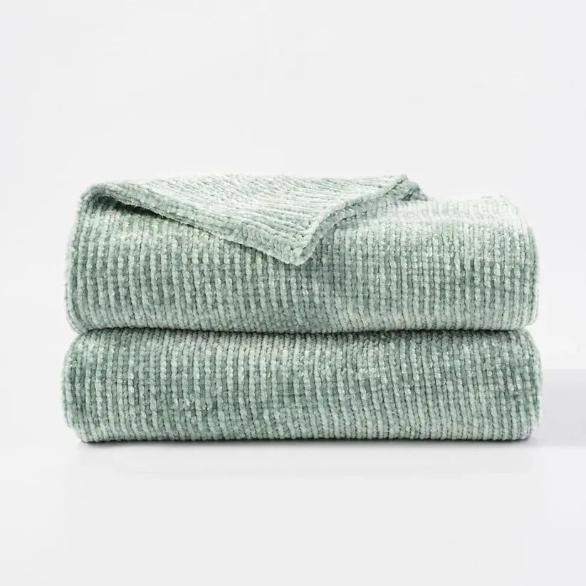 Textured Chenille Knit Throw Blanket-light green