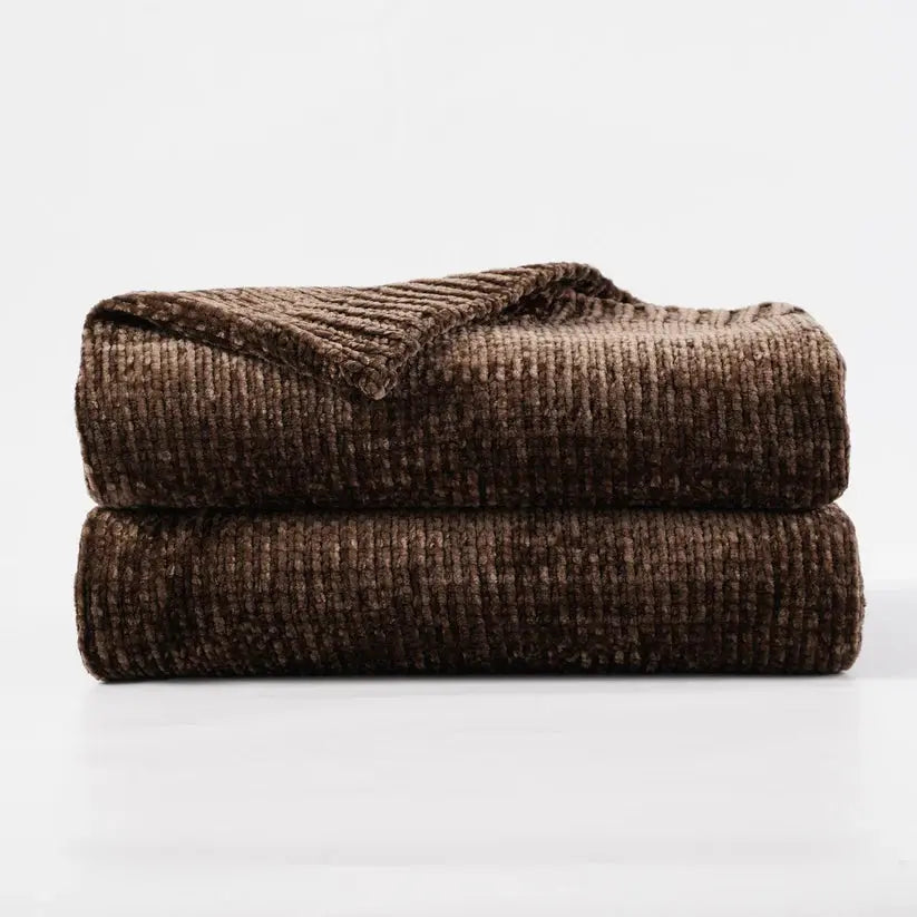 Textured Chenille Knit Throw Blanket-brown