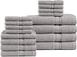 Chateau Home Luxurious 16 Piece Bath Towels Sets, (4 Bath Towels, 4 Hand Towels, 8 Wash Cloths) Low Lint, Bathroom Towel Sets 600 GSM, Durable, Highly Absorbent, Extra Large Bath Towels -Light Grey