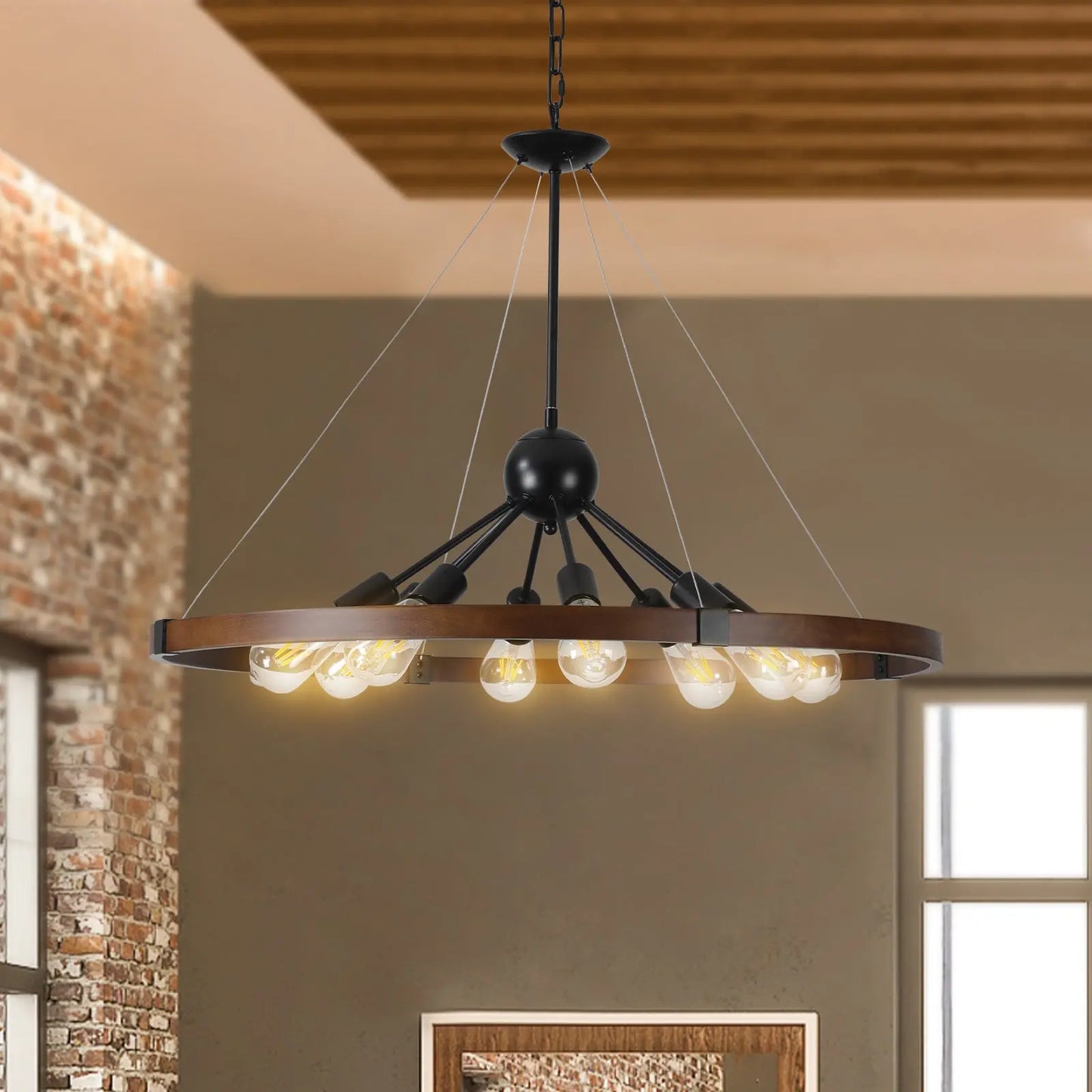 Rustic 8-Light Farmhouse Chandelier – Vintage Charm for a Warm, Inviting Kitchen Sangria Beech