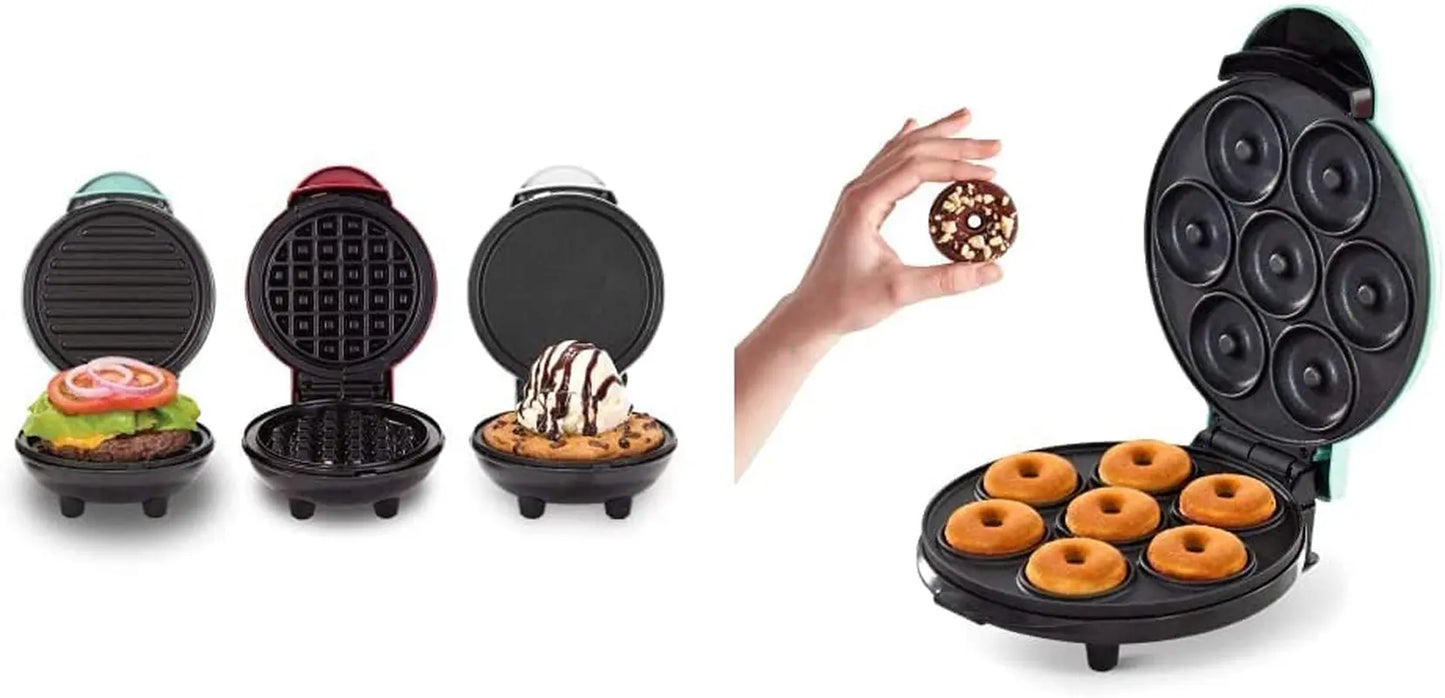 DASH Mini Maker 3-Pack Gift Set, Mini Waffle Maker + Mini Heart-Shaped Waffle Maker + Mini Maker Griddle