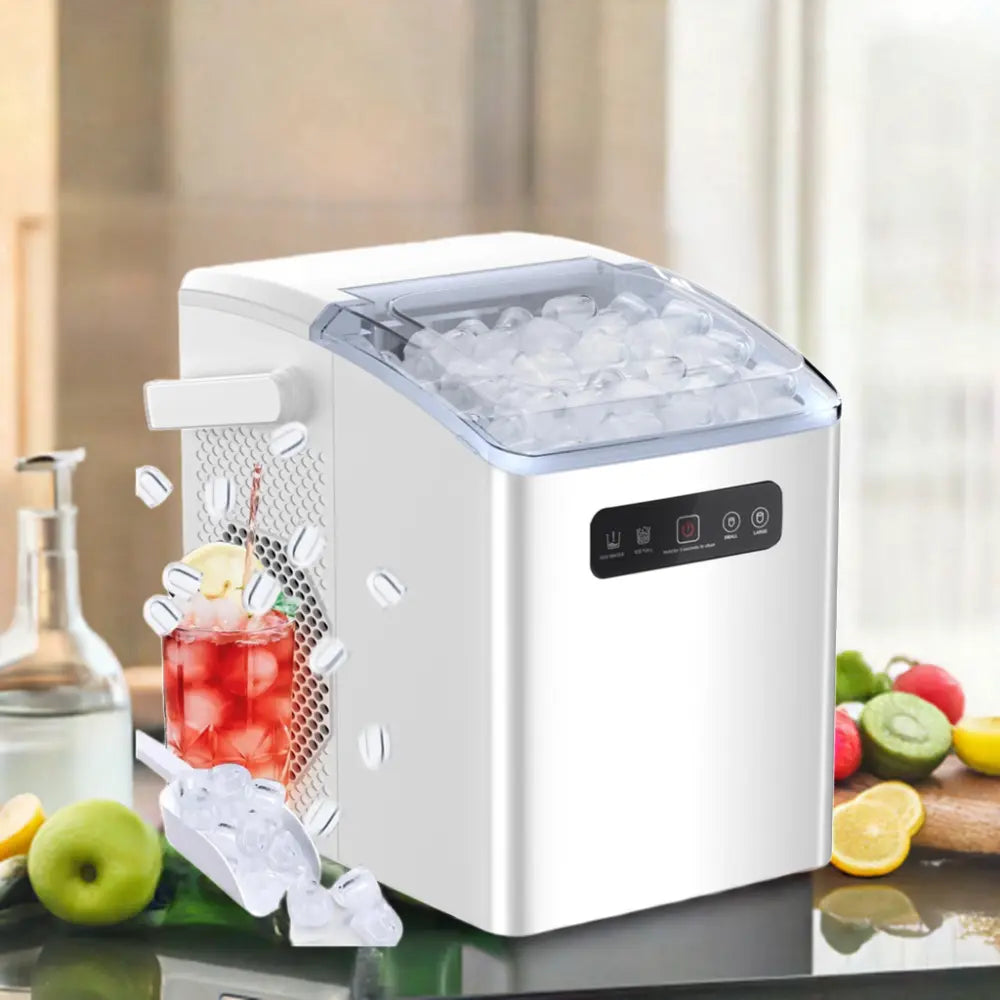 Countertop Self-Cleaning Portable Ice Maker. Engineered for convenience and efficiency, this sleek appliance delivers bullet-shaped ice cubes in just 6-8 minutes, ensuring you never run out during gatherings or hot summer days. Home Comfort