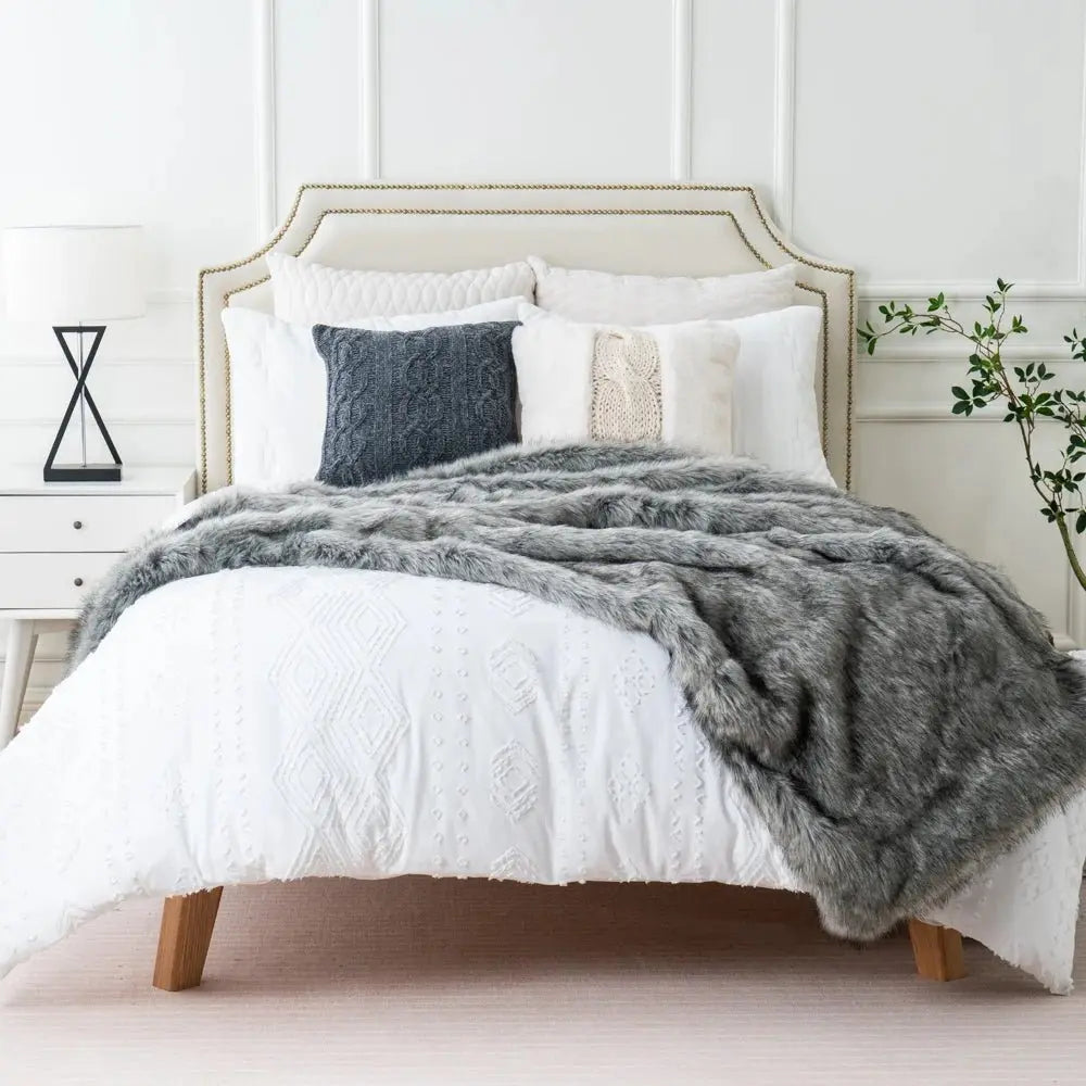 Indulge in Ultimate Softness Slate Faux Fur Throw Blanket - Cozy and Warm. Copper Pallas